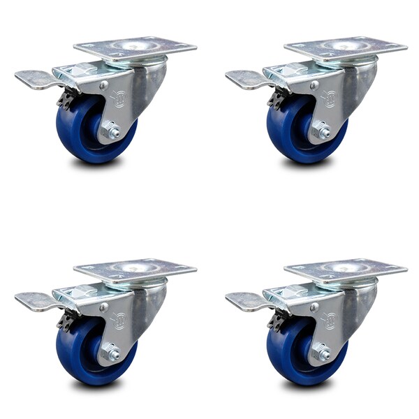 3 Inch Solid Polyurethane Swivel Top Plate Caster Set with Total Lock Brake SCC
